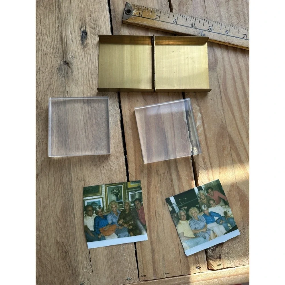 Vintage Hinged Double Photo Picture Frame Gold Tone‎ Metal Mid Century